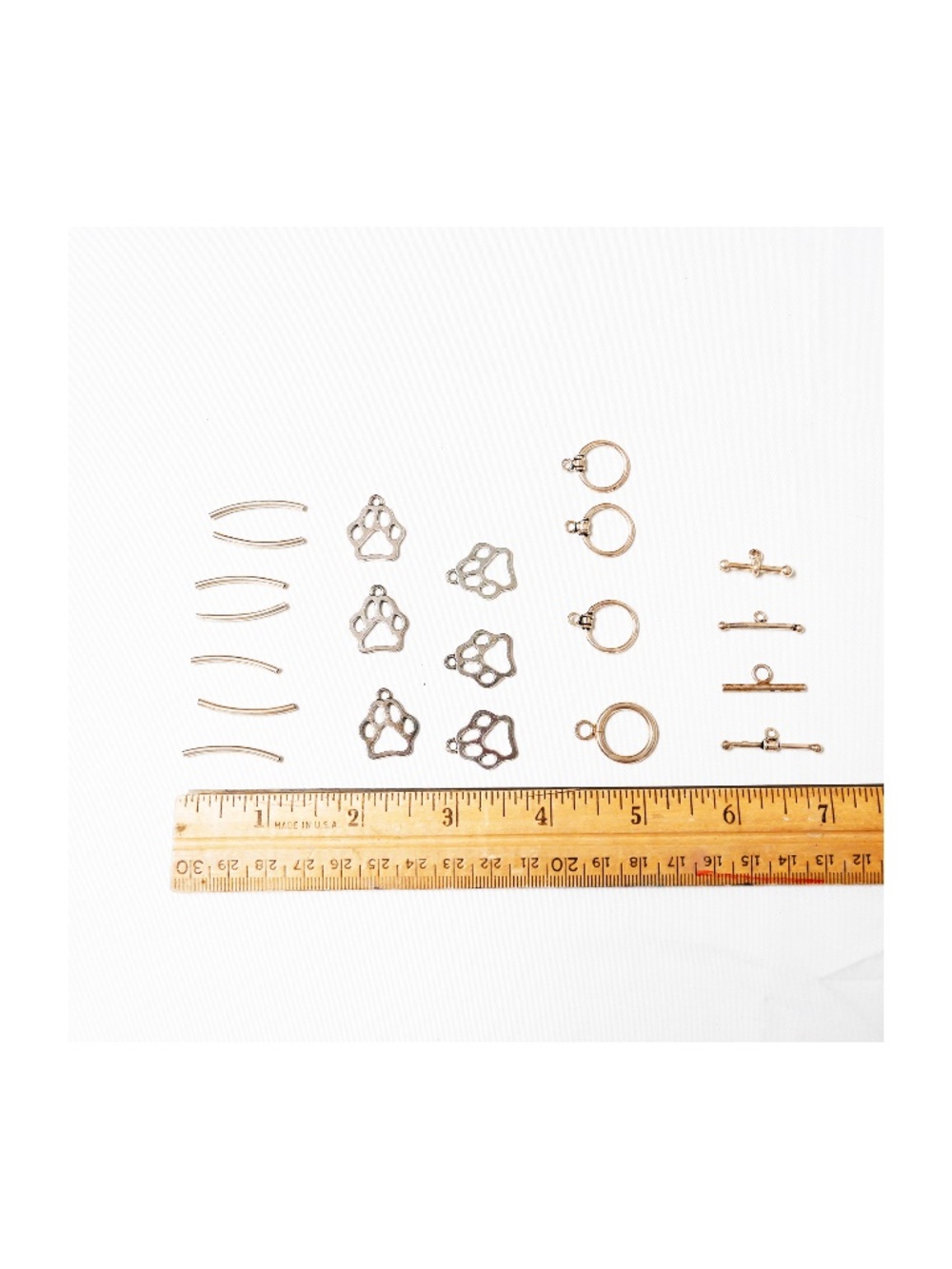 New - Silver Plated curved tube spacers, charms, round clasps for jewelry making
